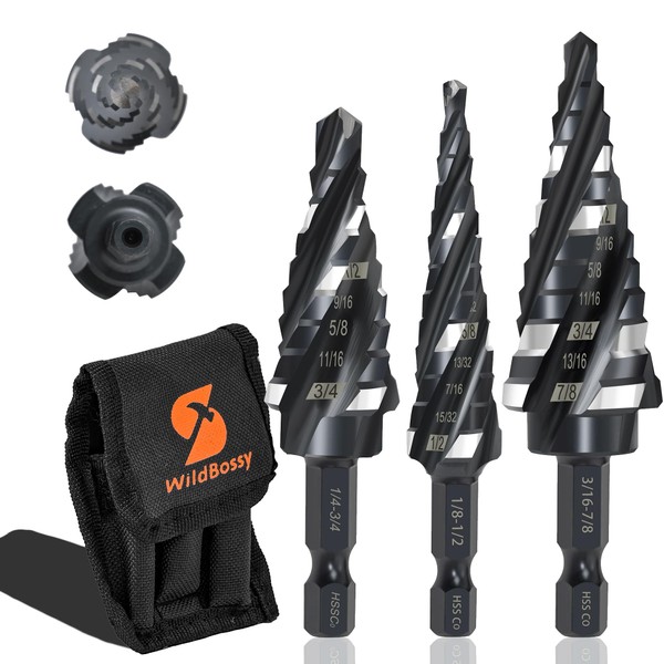 M35 Step Drill Bit Set 1/8"-7/8"(3 pcs), Quick Change HSS