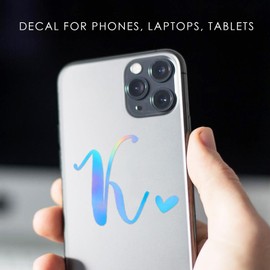 Set of 3 Single Letter Decal, Letter with Heart, Tumbler Decal, Monogram Vinyl Decal, Single Letter Monogram, Holographic Initials Decal, Car Decal, Cup Vinyl Sticker (K + Heart)