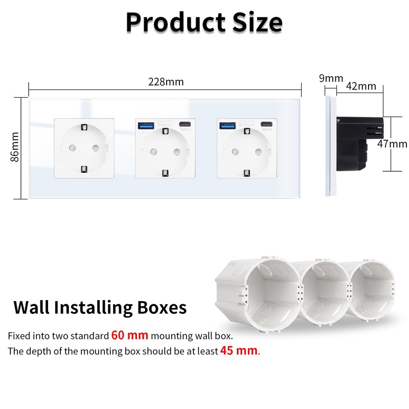 JIMEIDA 3 Socket with USB 20 W White Flush-Mounted, 16