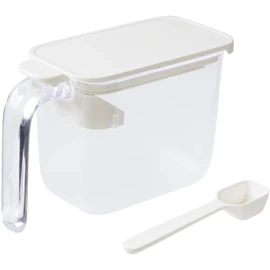Marna K736W Condiment Pot with Spoon, White, Condiment Container (Gasket Included, Moisture Prevention, Salt, Sugar Container (Good Lock Container)