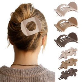 Flat Hair Clips - 6PCS Matte Flat Claw Clips for Women Girls, 2 Styles Durable Flat Claw Clip for All Hair Types, Durable No Slip Flower Lay Barrettes