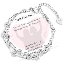 QianSiLi Valentines Gifts For Friends 3 In 1 925 Silver Bracelet For Girls Adjustable Friendship Bracelet Charm Bracelets For Womens Anniversary/Birthday/Christmas Gifts for Friends