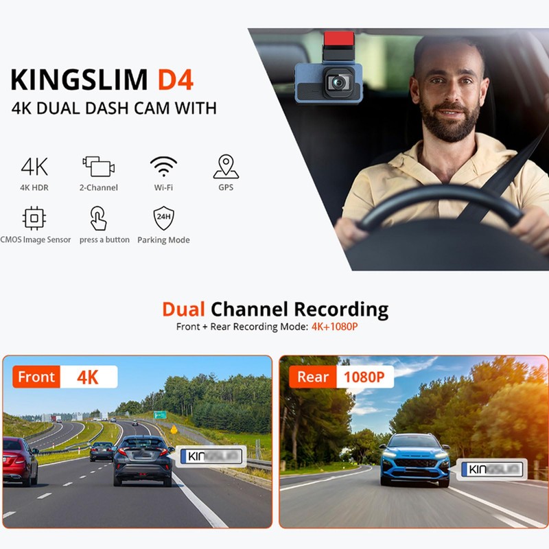 Dash Cam Front and Rear, 4K Dual Dash Cam with