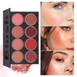 LANGYA De Paleta de Maquillaje de Rubor - Paleta de Rubor de 8 Colores | Rubor en Polvo Sedoso de Larga duración para Pieles claras Piel Oscura | Paleta de Colorete Ligero | Paleta de Rubor en Crema