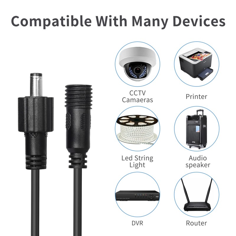 YACSEJAO DC Extension Cable IP65 Waterproof DC 5.5mmx2.1mm Male to