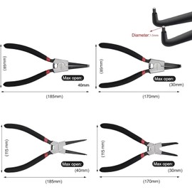 OhanaBeach® 4-Piece Snap Ring Pliers Set 170 mm Pliers Straight & Curved for Circlip Indoor/Outdoor Circlip Pliers Set.Snap Ring Set.Saw Ring Pliers Set.Spreader Pliers