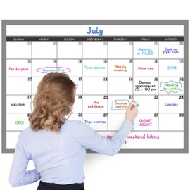 Large Dry Erase Calendar for Wall, Undated 1 Month Wall Calendar, 40" x 28" Erasable & Reusable Laminated Calendar, 10 Round Stickers, Great Layout Wall Calendar Monthly for Home Office School