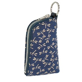 Indenya 4707-14-008 Key Case D Deer Leather Navy Blue Base x White Lacquer Dragonfly Pattern, Navy, White, retro