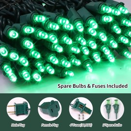 LAMPHOME Green Wide Angle LED Christmas Lights, 64.8 Ft 300 Count, Pack of 3 Strands 21.9 Ft 100 Lights UL Certified Commercial Grade Green Wire 5mm Holiday String Light