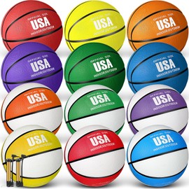 HyDren 12 Pcs Basketballs Bulk with Pump for Men Adults Youth Deflated Basketball for Outside Sport Donation Supplies Machine Stitched Ball(Mixed Color,Size 7)