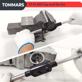 TOMMARS 51-Pc 1/4-20 to 1-14 Jumbo Tap and Die Set SAE Round Threading Dies for Threading and Rethreading Internal and External Threads