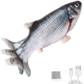 PawfectPals Touch Sensitive Realistic Silver Floppy Moving Dancing Cat Kicker Fish Dog and Cat Entertainment Toy with Catnip (Carp)