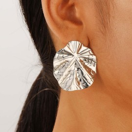 TseenYi Boho Lotus Leaf Dangle Earrings Exaggerated Large Leaf Earrings Gold Leaf Earrings Lotus Leaves Earrings Metal Large Leaves Earrings Leaf Flower Dangle Earrings, Zinc