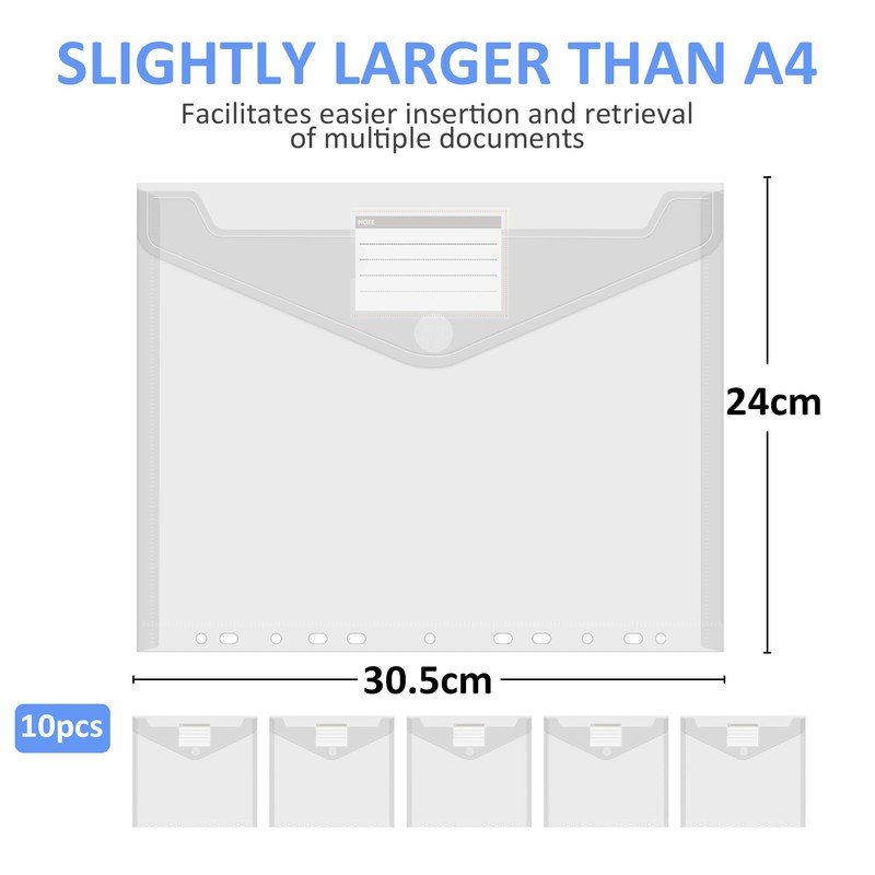 Pack of 10 A4 Document Wallets, Waterproof Document Folders A4,