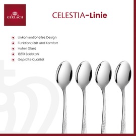 Gerlach 1760 Celestia Coffee Spoon Set for 6 People, Dishwasher Safe, Small Spoons, Dessert Cutlery, Stainless Steel, Elegant Cutlery, Rustproof, 6 Pieces, 18/10 Steel, Shiny Silver