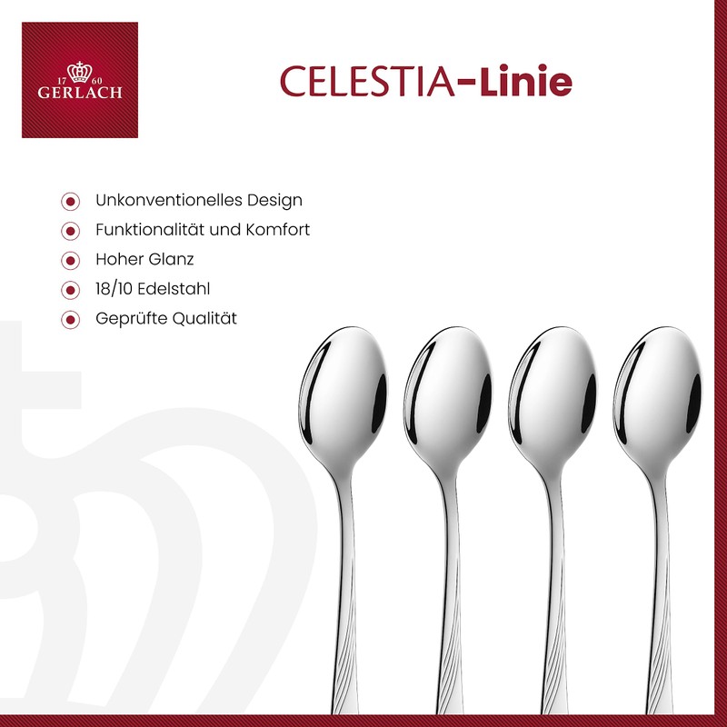 Gerlach 1760 Celestia Coffee Spoon Set for 6 People, Dishwasher