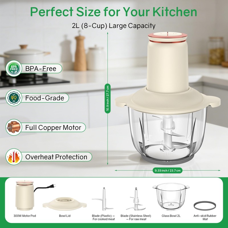 Electric Chicken Shredder,300W Food Processor Meat Grinder with 8 Cup