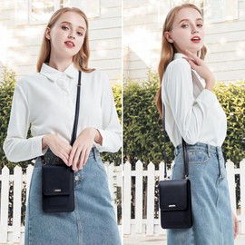 Small Crossbody Cell Phone Bag for Women, Shoulder Bag Card Holder Phone Purse Wallet (Black)