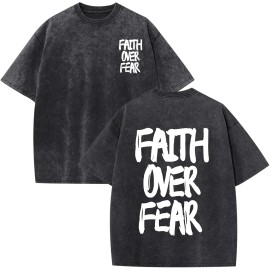 Christian Men's Vintage Oversized Acid Wash Religious T-Shirt with Jesus & God GraphicsColor: Aa-black, Size: 2 XL