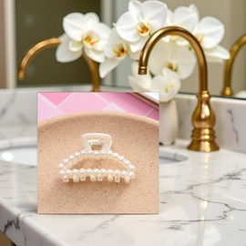 1Pc White Large Hair Clip for Thick Hair, Girls Claw,Big Hair Clips Hair Claws for Thin, Hair Claws Clips For Hair,Faux Pearl Claw Clips,Neutral Hair Clips Large Jaw Clip