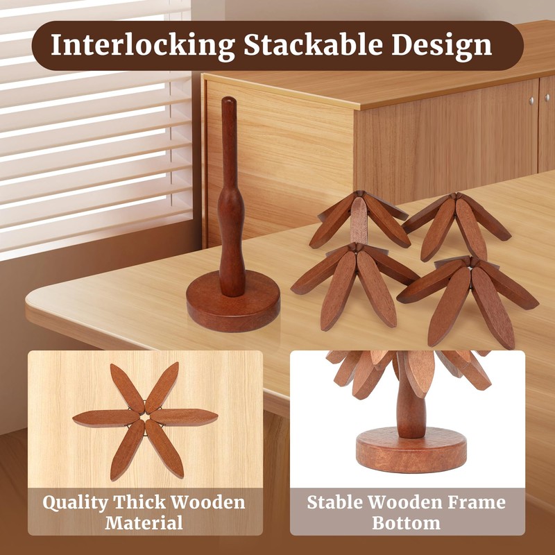 Tree Shape Wooden Trivets for Hot Dishes，4 Wooden Trivets +