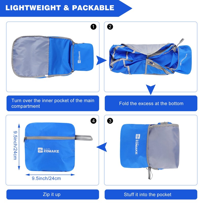 ZOMAKE Foldable Backpack 40 L, Large Lightweight Backpacks Waterproof Hiking