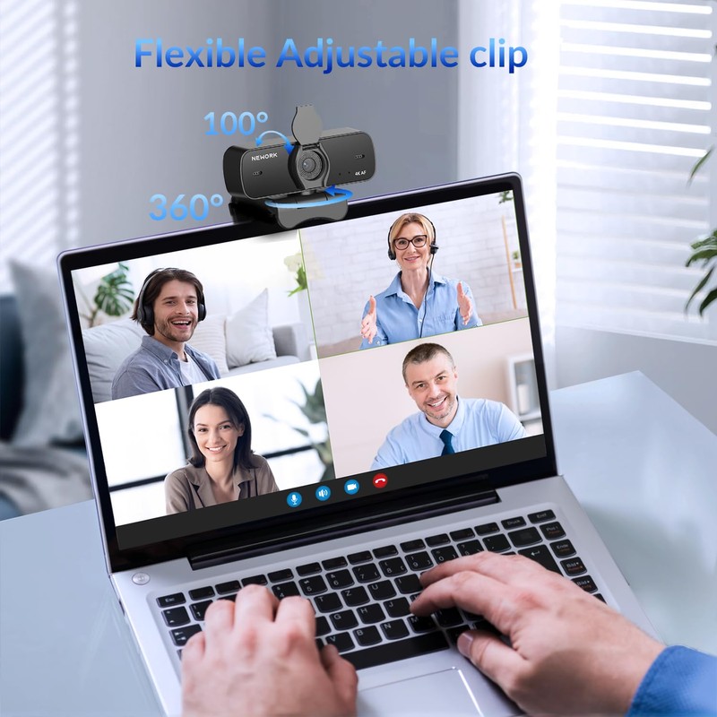 NEWORK 4K Webcam for PC with Auto-Focus, Dual Noise-Cancelling Microphones,