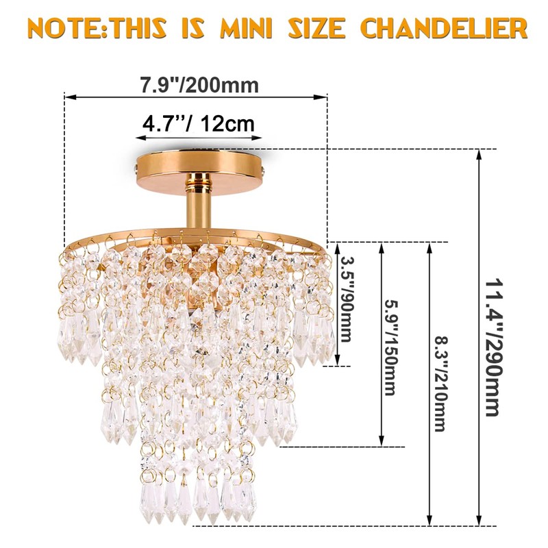 FRIXCHUR Mini Size Crystal Chandelier Modern Flush Mount Ceiling Light