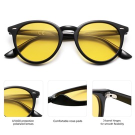 SOJOS Retro Round Polarized Sunglasses for Women Men Classic Vintage Sunnies SJ2069, Black/Night Vision Yellow