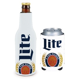 Kolder Licensed Beer Coolie Insulator Sleeve Holder Huggie Can & Bottle Set (Miller Lite Pilsner)