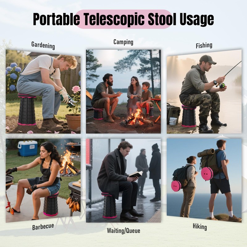 Doseno Upgraded Foldable Stool Thickened, Portable Collapsible Stool Retractable Stool