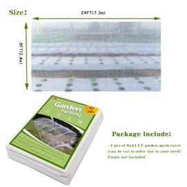 Garden Netting Kit, 8x24Ft Ultra Fine Mesh Netting Pest Barrier with 6Pcs Fiberglass Garden Hoops, Bird Netting for Garden Protection for Fruit Vegetable Flowers Greenhouse Row Cover