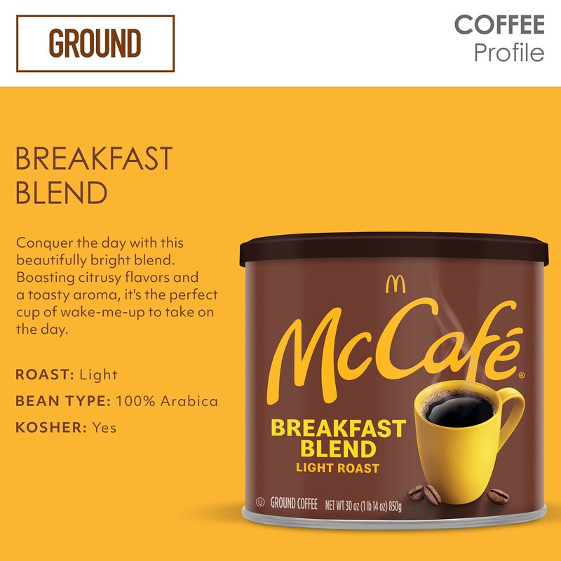 McCafe Breakfast Blend, Light Roast Ground Coffee, 30 oz Canister
