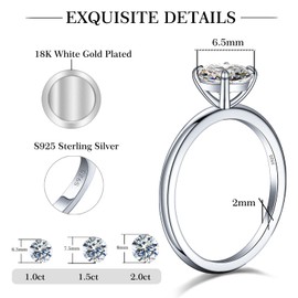 Kosuwo Moissanite Engagement Ring for Women, 1.0 Carat 925 Sterling Silver Wedding Band, With 4-Prong Prong Setting, Anniversary Bridal Jewelry Gift for Wife, Girlfriend, Fiancée (A-1.0ct, 4)