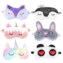 6 Packs Eye Mask for Sleeping Annimal Eye Mask Plush Cartoon Unicorn for Adults Children
