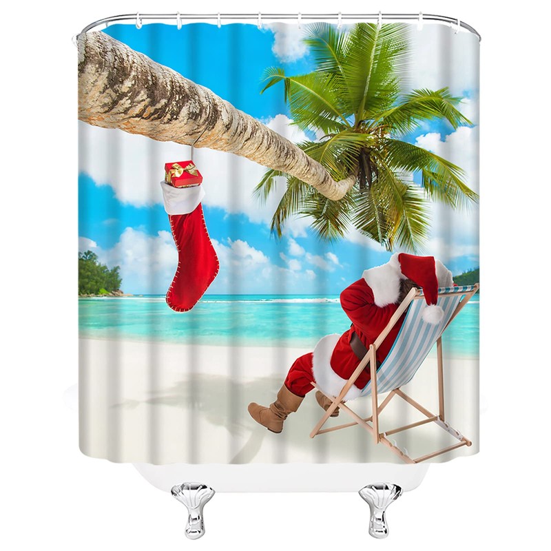 ABONAN Funny Santa Claus Beach Shower Curtain Humor Santa Palm