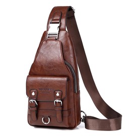 A-QMZL Sling Bags Mens Shoulder Bag Crossbody Bags Chest Bag PU Leather Waterproof Man Bags Women Travel Sling Bag Casual Backpack for Hiking,Cycling,Traveling (Dark Brown2)