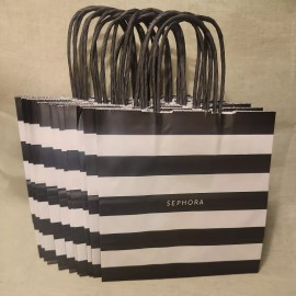 SEPHORA LOT OF 10 BRAND NEW  SEPHORA SIGNATUR PAPER GIFT BAGS 8X8X4 BLACK &WHITE STRIPE