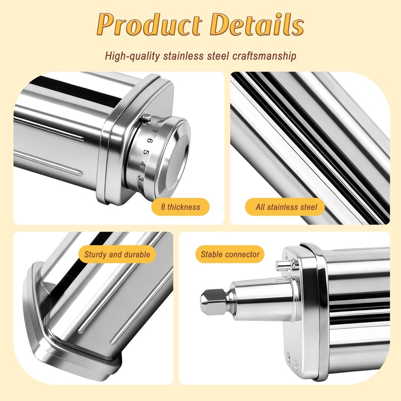Pasta Roller Attachment for KitchenAid Stand Mixer, Stainless steel Pasta