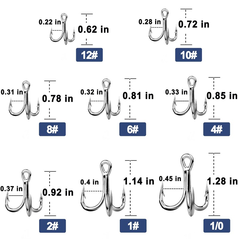 Natufish Treble Fishing Hooks 4X Strong - 10Pcs Triple Hooks