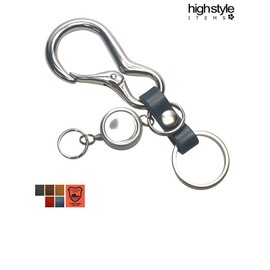 [highstyle] Tochigi Leather Keychain, Men's, Women's, Made in Japan, Tochigi Leather & Carabiner & Reel Key Chain, Black