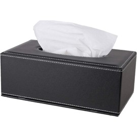 Tissue Box Holder, Leather Tissue Box Cover, Modern Rectangular Tissue Paper Suction Box, Base Reinforced with Magnets, Suitable for Home, Hotel, Restaurant, Office, Car (Black)