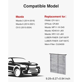 Puroma Cabin Air Filter with Activated Carbon, Replacement for CF11811, CPJ6X, CAF1907P, CAF1907C, CU24009, Compatible with Mazda 3, Mazda 6, CX-5, MP11-1K-D45, KD45-61-J6X, KR11-61-J6X