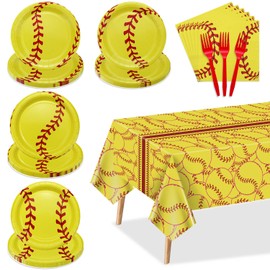 Decoraciones de platos de fiesta de sóftbol, incluye platos de pelota de sóftbol de 9 pulgadas, platos desechables para niños, fanáticos del sóftbol, deportes, eventos, suministros para fiestas