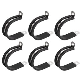 sourcing map 6Pcs 1-1/2 Inch(38mm) Cable Clamp 304 Stainless Steel Rubber Cushioned Insulated Clamp R Shape Metal Clamp for Tube Pipe Wire