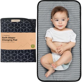 KeaBabies Portable Diaper Changing Pad – Foldable Waterproof Baby Changing Mat 25x13 (Black Geo)