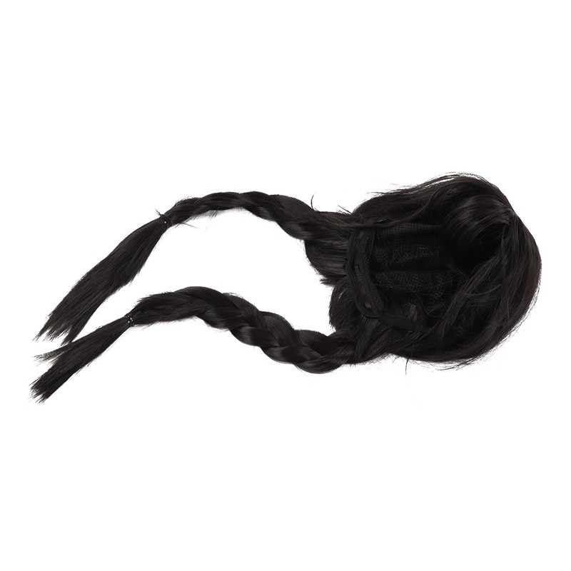 Black Long Double Braid Wig Synthetic Simulated Scalp Heat Resistant