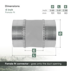 Vent Systems 4" Inch Flexible Vibration-Reducing Duct Connector – Round Galvanized Steel Vent Hose Adapter, Female-End Spiral Duct, Pipe Extender, HVAC Ventilation Fittings - Inline Duct Work Coupler