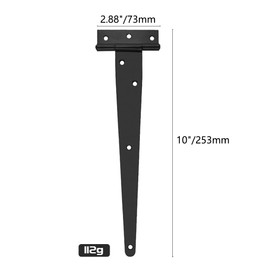 TOVOT 2PCS 10 Inch T-Shape Shed Door Hinges Barn Door Hinges Outdoor Gate Hinges Black Hinges for Fence Gate Window