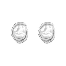 Baroque Pearl Stud Earrings For Women 14k Gold Plated Irregular Pearl Earrings Chunky Big Pearl Earrings Vintage Pearl Statement Earrings Jewelry Gift For Women (Silver A)